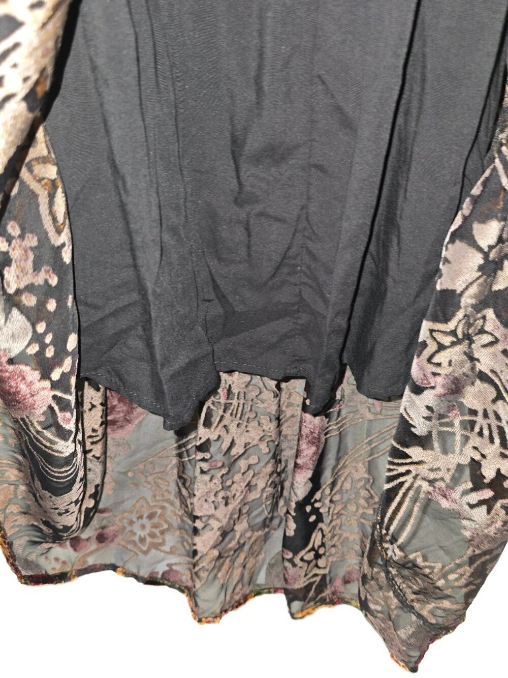 Baltic Born Velvet Burnout Dress L Maxi Puff Sleeve Smocked Black Copper Floral - Picture 11 of 12